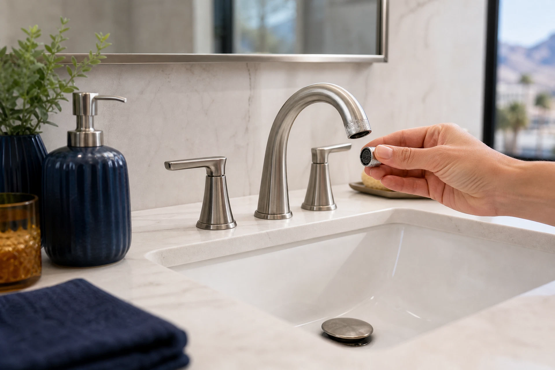 Modern bathroom fixture maintenance in a Las Vegas home