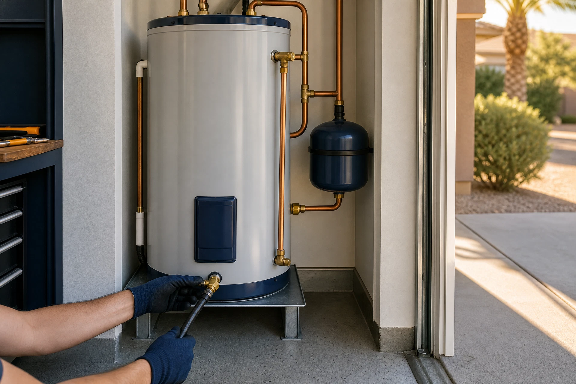 Residential water heater maintenance in a Las Vegas utility area